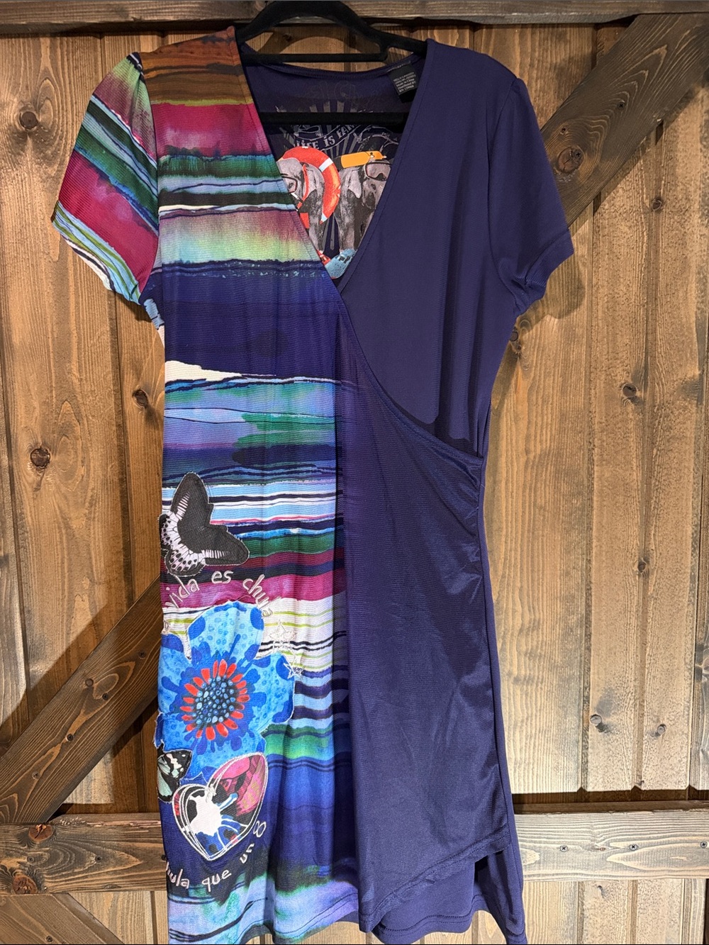Desigual Purple Multi-Pattern Faux Wrap Mini Dress
